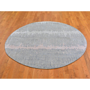 6'x6' Hand Knotted Cardiac Design with Pastel Colors Textured Wool and Pure Silk Round Oriental Rug FWR400242