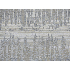 4'x10'4" Hand Knotted Cardiac Design with Pastel Colors Textured Wool and Pure Silk Wide Runner Oriental Rug FWR400248