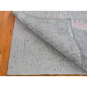 4'x10'4" Hand Knotted Cardiac Design with Pastel Colors Textured Wool and Pure Silk Wide Runner Oriental Rug FWR400248