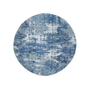 6'2"x6'2" Round Abstract Design Wool and Pure Silk Blue Hand Knotted Denser Weave Oriental Rug FWR400302