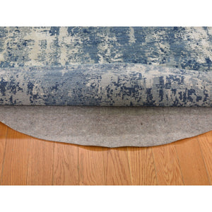 6'2"x6'2" Round Abstract Design Wool and Pure Silk Blue Hand Knotted Denser Weave Oriental Rug FWR400302
