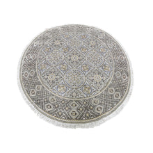 Load image into Gallery viewer, 5&#39;1&quot;x5&#39;1&quot; Brown and Gray Textured Wool and Silk Mughal Inspired Medallions Round Hand Knotted Oriental Rug FWR400308