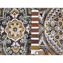 Load image into Gallery viewer, 2&#39;6&quot;x22&#39;2&quot; Brown and Gray Textured Wool and Silk Mughal Inspired Medallions Design XL Runner Oriental Rug FWR400320