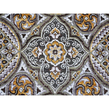 Load image into Gallery viewer, 2&#39;6&quot;x24&#39;1&quot; Brown and Gray Textured Wool and Silk Mughal Inspired Medallions Design XL Runner Oriental Rug FWR400326