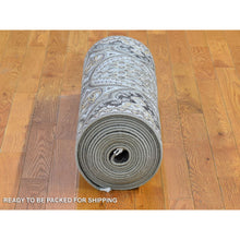 Load image into Gallery viewer, 2&#39;6&quot;x24&#39;1&quot; Brown and Gray Textured Wool and Silk Mughal Inspired Medallions Design XL Runner Oriental Rug FWR400326