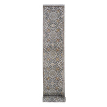 Load image into Gallery viewer, 2&#39;6&quot;x20&#39;5&quot; Brown and Gray Textured Wool and Silk Mughal Inspired Medallions Design XL Runner Oriental Rug FWR400332