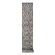 Load image into Gallery viewer, 2&#39;6&quot;x20&#39;5&quot; Brown and Gray Textured Wool and Silk Mughal Inspired Medallions Design XL Runner Oriental Rug FWR400332