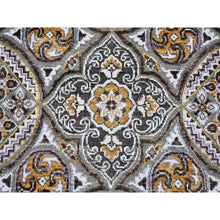 Load image into Gallery viewer, 2&#39;6&quot;x20&#39;5&quot; Brown and Gray Textured Wool and Silk Mughal Inspired Medallions Design XL Runner Oriental Rug FWR400332