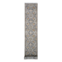 Load image into Gallery viewer, 2&#39;6&quot;x16&#39;3&quot; XL Runner Textured Wool and Silk Mughal Inspired Medallions Design Brown and Gray Oriental Rug FWR400338
