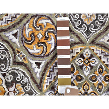 Load image into Gallery viewer, 2&#39;6&quot;x16&#39;3&quot; XL Runner Textured Wool and Silk Mughal Inspired Medallions Design Brown and Gray Oriental Rug FWR400338