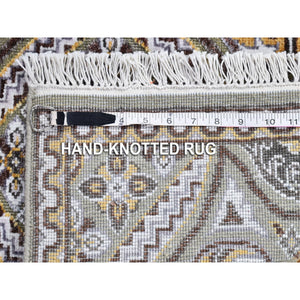 2'6"x16'3" XL Runner Textured Wool and Silk Mughal Inspired Medallions Design Brown and Gray Oriental Rug FWR400338