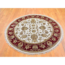 Load image into Gallery viewer, 6&#39;1&quot;x6&#39;1&quot; Ivory Rajasthan Half Wool and Half Silk Floral Design Thick and Plush Hand Knotted Round Oriental Rug FWR400356