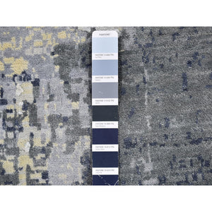 12'x18'1" Oversized Abstract Design with Persian Knot Wool and Silk Denser Weave Charcoal Gray Hand Knotted Oriental Rug FWR400392
