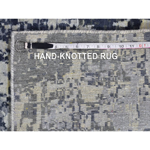 12'x18'1" Oversized Abstract Design with Persian Knot Wool and Silk Denser Weave Charcoal Gray Hand Knotted Oriental Rug FWR400392