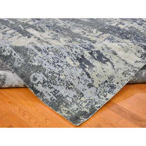 12'1"x15'2" Oversized Abstract Design Wool and Silk Denser Weave Charcoal Gray Persian Knot Hand Knotted Oriental Rug FWR400404