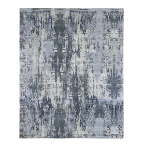 8'2"x10'2" Abstract Design Wool and Pure Silk Denser Weave Charcoal Gray Persian Knot Hand Knotted Oriental Rug FWR400446