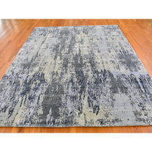 Load image into Gallery viewer, 8&#39;2&quot;x10&#39;2&quot; Abstract Design Wool and Pure Silk Denser Weave Charcoal Gray Persian Knot Hand Knotted Oriental Rug FWR400446