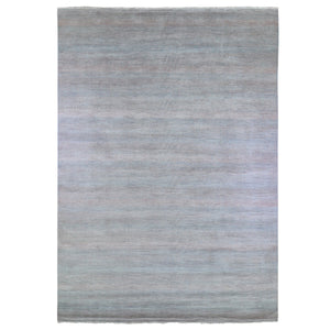 10'x14'2" Baby Blue with Touches of Peach Grass Design Wool and Silk Hand Knotted Oriental Rug FWR400464