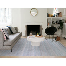 Load image into Gallery viewer, 10&#39;x14&#39;2&quot; Baby Blue with Touches of Peach Grass Design Wool and Silk Hand Knotted Oriental Rug FWR400464