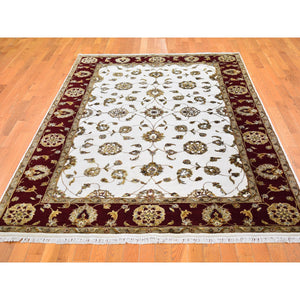 6'x9'3" Ivory Rajasthan Half Wool and Half Silk Floral Design Thick and Plush Hand Knotted Oriental Rug FWR400488