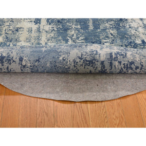 6'2"x6'2" Round Abstract Design Wool and Pure Silk Blue Hand Knotted Denser Weave Oriental Rug FWR400530