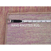 Load image into Gallery viewer, 2&#39;2&quot;x3&#39;3&quot; Thick and Plush Pure Wool Only Horizontal Ombre Design Pink with Touches of Ivory Hand Knotted Mat Oriental Rug FWR400554