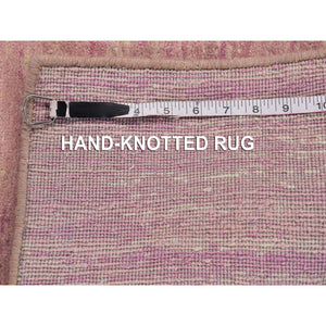 3'1"x5'5" Hand Knotted Pink Thick and Plush Organic Wool Only Horizontal Ombre Design Oriental Rug FWR400572