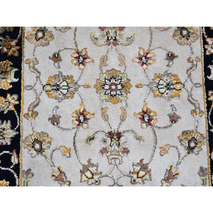 2'7"x9'10" Ivory Rajasthan Half Wool and Half Silk Floral Design Thick and Plush Hand Knotted Runner Oriental Rug FWR400614