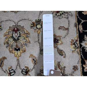 2'7"x9'10" Ivory Rajasthan Half Wool and Half Silk Floral Design Thick and Plush Hand Knotted Runner Oriental Rug FWR400614