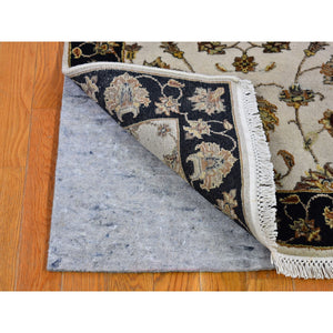 2'7"x9'10" Ivory Rajasthan Half Wool and Half Silk Floral Design Thick and Plush Hand Knotted Runner Oriental Rug FWR400614