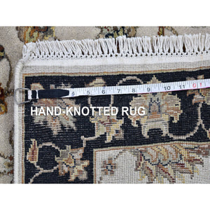 2'7"x9'10" Ivory Rajasthan Half Wool and Half Silk Floral Design Thick and Plush Hand Knotted Runner Oriental Rug FWR400614