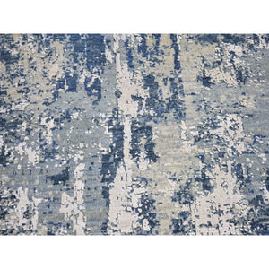 3'x5'3" Blue Oceanic Abstract Design Hi-low Pile Wool and Pure Silk Denser Weave Hand Knotted Oriental Rug FWR400620
