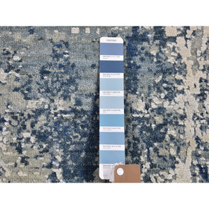 3'x5'3" Blue Oceanic Abstract Design Hi-low Pile Wool and Pure Silk Denser Weave Hand Knotted Oriental Rug FWR400620