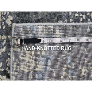 2'7"x10'3" Wool and Real Silk Abstract Design with Persian Knot Denser Weave Gray Hand Knotted Runner Oriental Rug FWR400644