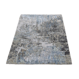 2'6"x4'4" Gray Persian Knot with Abstract Design Wool Denser Weave Hand Knotted Oriental Rug FWR400764
