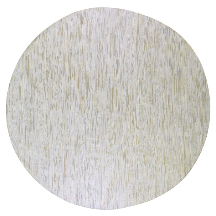 12'x12' Striae Design Hand Knotted Ivory Silk with Textured Wool Tone on Tone Hi-Low Pile Round Oriental Rug FWR400788