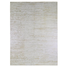 Load image into Gallery viewer, 10&#39;x14&#39;2&quot; Ivory Silk with Textured Wool Tone on Tone Striae Design Hand Knotted Hi-Low Pile Oriental Rug FWR400800