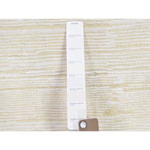 Load image into Gallery viewer, 3&#39;1&quot;x5&#39;1&quot; Ivory Silk with Textured Wool Tone on Tone Striae Design Hand Knotted Hi-Low Pile Oriental Rug FWR400842
