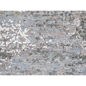 3'1"x5'1" Silver Abstract Design Wool Denser Weave Persian Knot Hand Knotted Oriental Rug FWR400914
