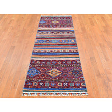 Load image into Gallery viewer, 2&#39;8&quot;x8&#39;3&quot; Red Super Kazak Khorjin Design with Colorful Tassels Pure Wool Hand Knotted Wide Runner Oriental Rug FWR400968