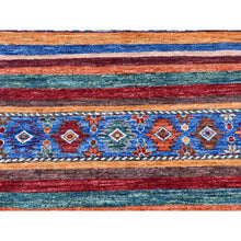 Load image into Gallery viewer, 2&#39;8&quot;x8&#39;3&quot; Red Super Kazak Khorjin Design with Colorful Tassels Pure Wool Hand Knotted Wide Runner Oriental Rug FWR400968