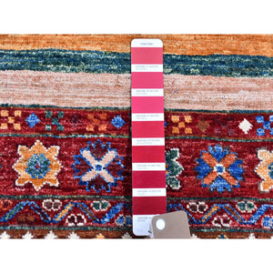 2'8"x8'3" Red Super Kazak Khorjin Design with Colorful Tassels Pure Wool Hand Knotted Wide Runner Oriental Rug FWR400968