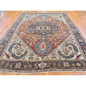 9'5"x12'7" Terracotta Antique Persian Heriz Good Condition Serrated Leaf Design Natural Wool Clean Hand Knotted Oriental Rug FWR401034