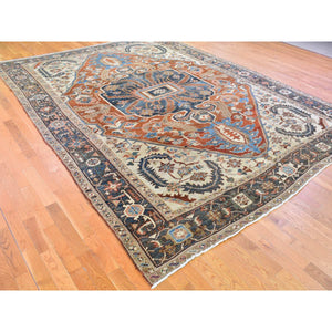 9'5"x12'7" Terracotta Antique Persian Heriz Good Condition Serrated Leaf Design Natural Wool Clean Hand Knotted Oriental Rug FWR401034