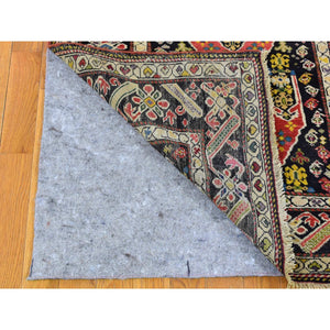 3'1"x14'3" Green Antique Caucasian Wide Runner High KPSI, Good Condition with Hand Knotted Chocolate Brown Pure Wool Oriental Rug FWR401052
