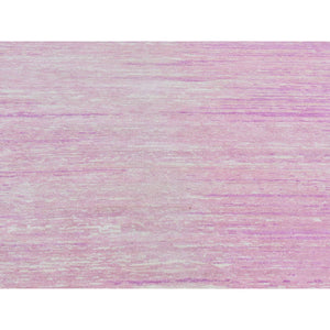 10'x14'2" Thick and Plush Pure Wool Only Horizontal Ombre Design Pink with Touches of Ivory Hand Knotted Oriental Rug FWR401088