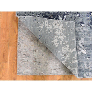2'6"x10'1" Gray Dense Weave Abstract Design Wool Hand Knotted Runner Oriental Rug FWR401184