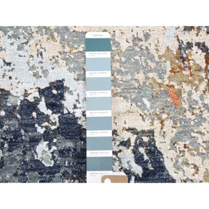 2'6"x10'1" Gray Dense Weave Abstract Design Wool Hand Knotted Runner Oriental Rug FWR401184