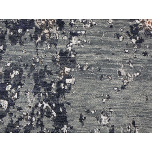 2'6"x10'1" Gray Dense Weave Abstract Design Wool Hand Knotted Runner Oriental Rug FWR401184
