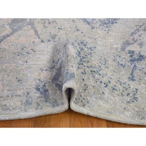 12'x12' Hand Knotted Ivory Large Elements with Pastels Silk with Textured Wool Modern Round Oriental Rug FWR401202